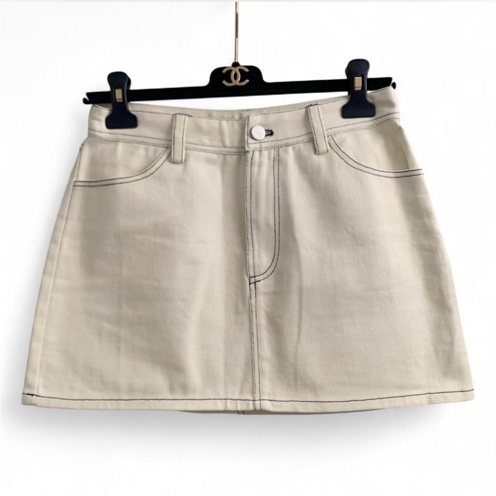 ACOA‎ white denim mini Skirt contrast stitching 100% cotton size Small #y2k